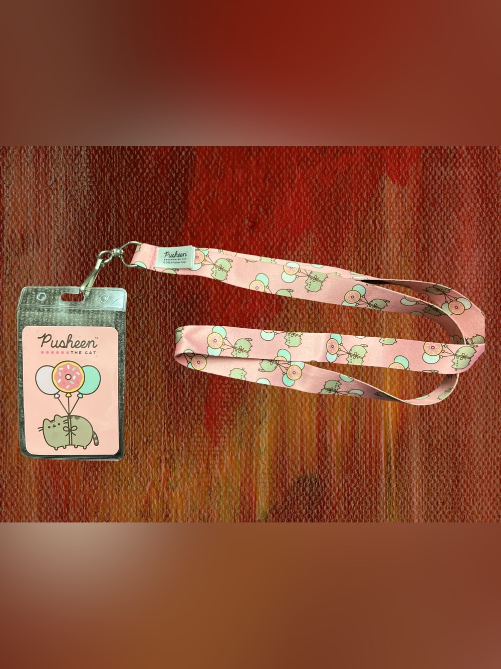 Pusheen The Cat ID badge and card holder lanyard in pink
